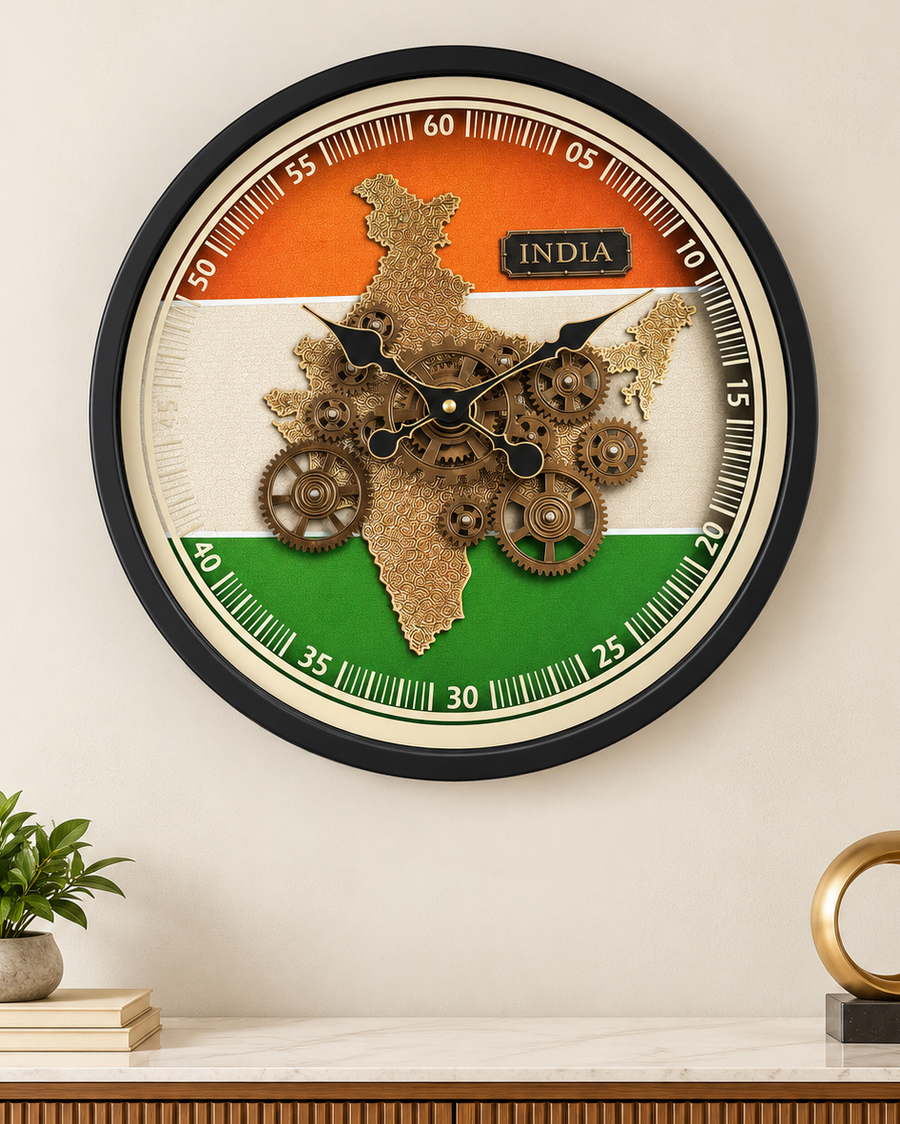 India In Motion Gear Movement Wall Clock For Living Room With Moving Gear Mechanism By Dekor Company - Medium (Steel Body)