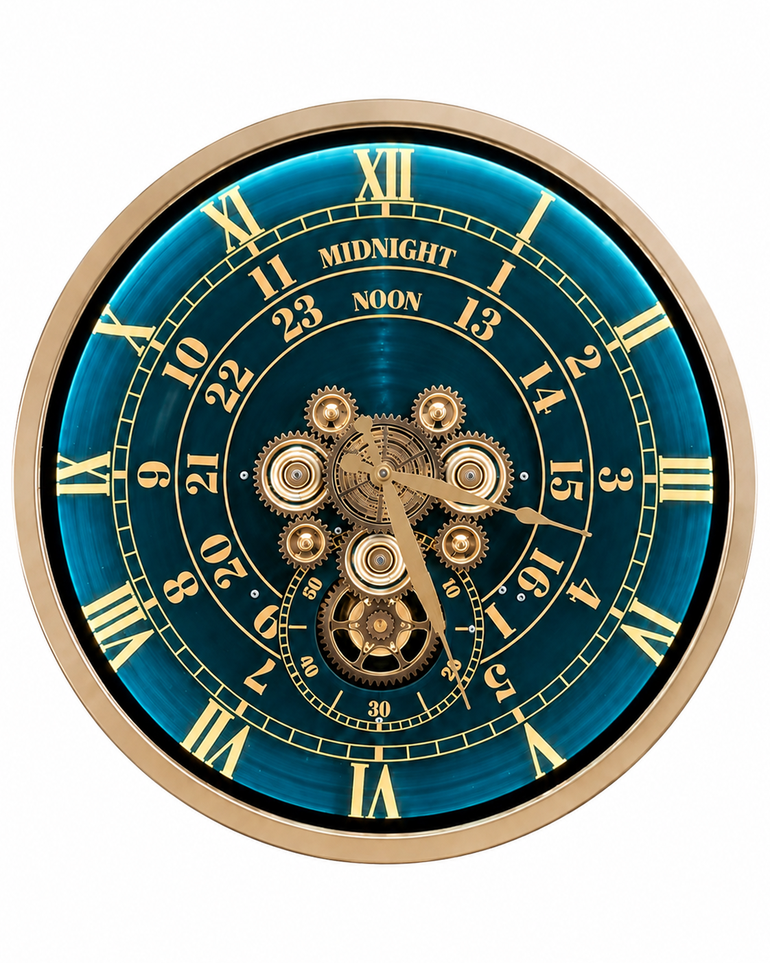 Mystic Motion Luxury Designer Silent Movement Wall Clock For Living Room With Moving Gear Mechanism- Medium (Blue) (With Light & Remote) (Brushing Luxury Watch Dial Collection)