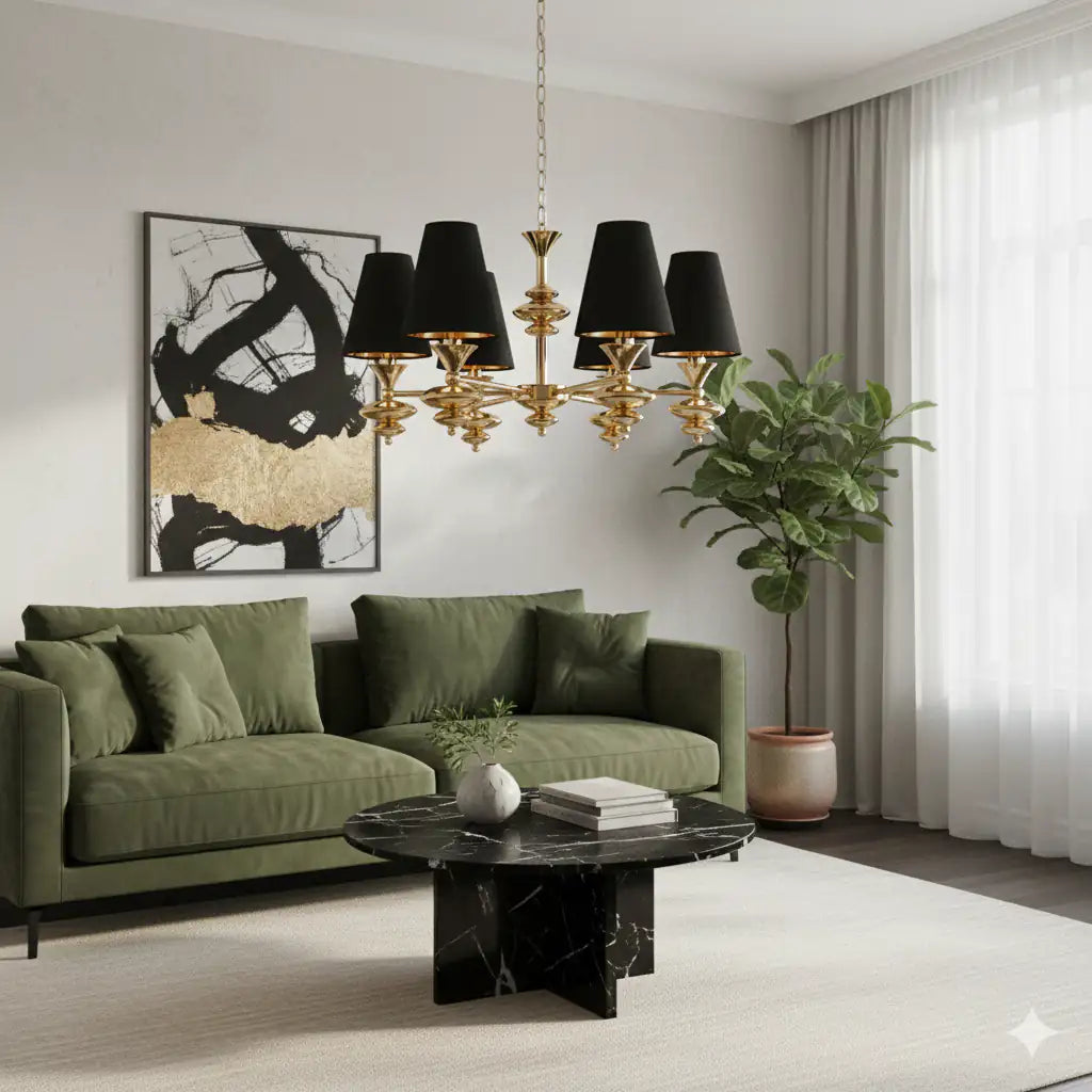 B&B Black & Gold 6-Light Modern Chandelier