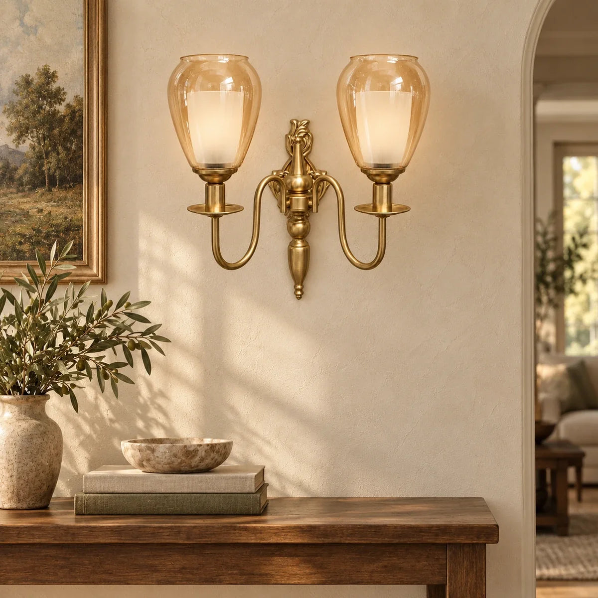 Bliss & Birch Twin Amber Tulip-Shade Wall Sconce