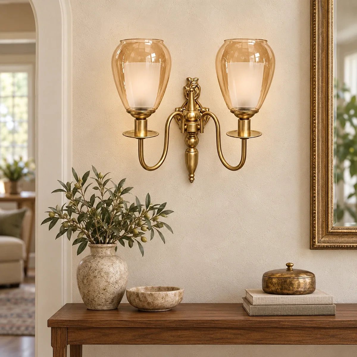 Bliss & Birch Twin Amber Tulip-Shade Wall Sconce