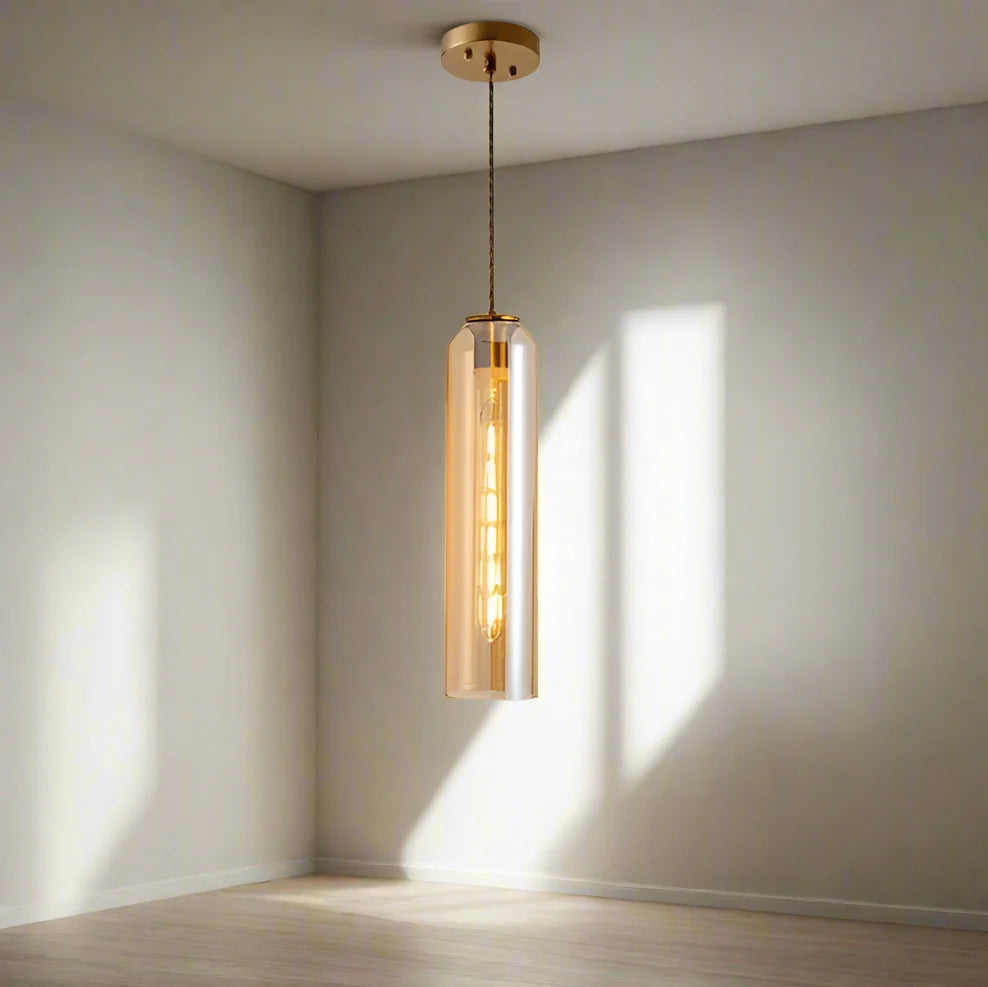 Amber Glass Cylinder Pendant (Set of 2)
