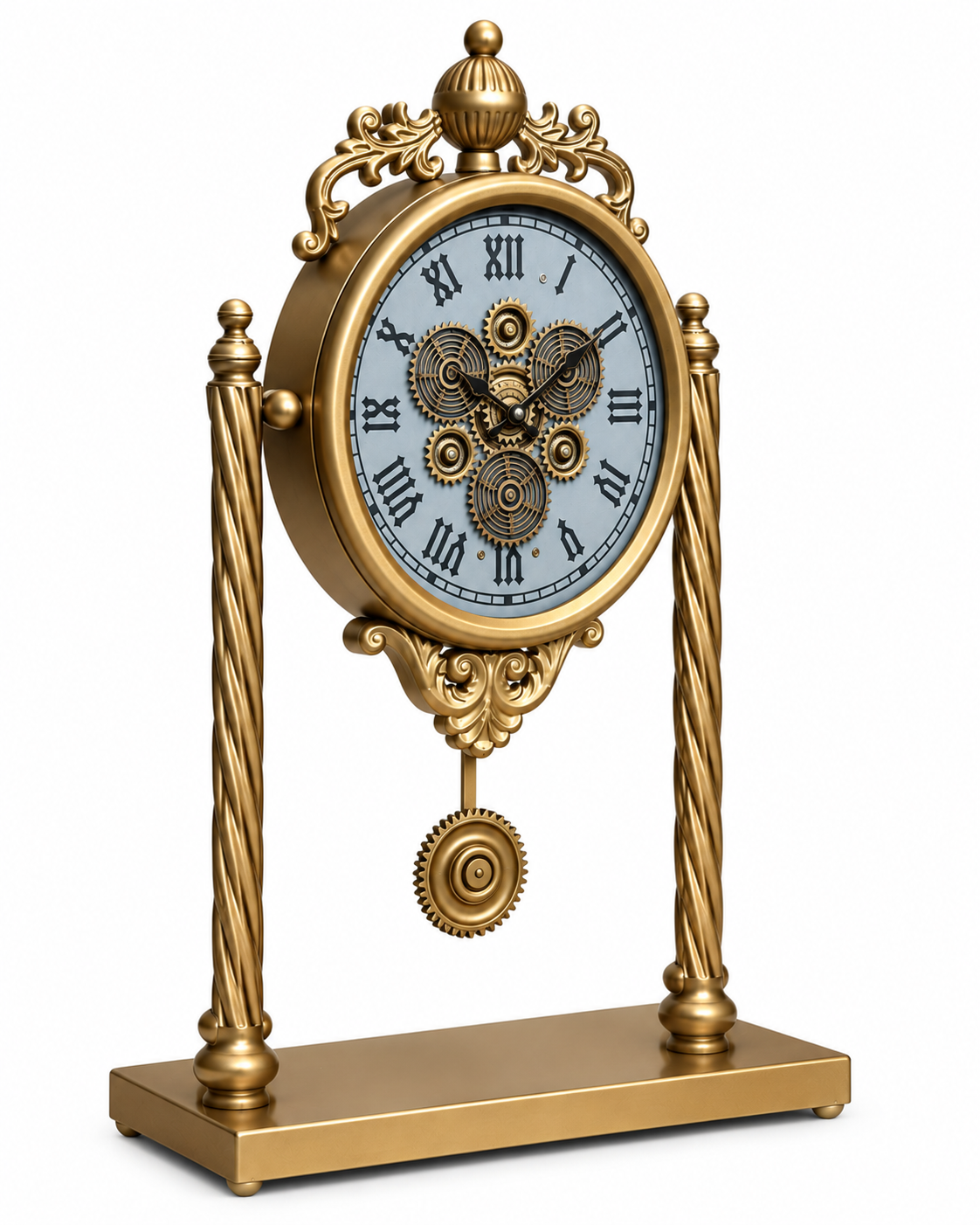The Noble Hour Luxury Designer Silent Movement Table Clock With Moving Gear Mechanism (Steel Body)