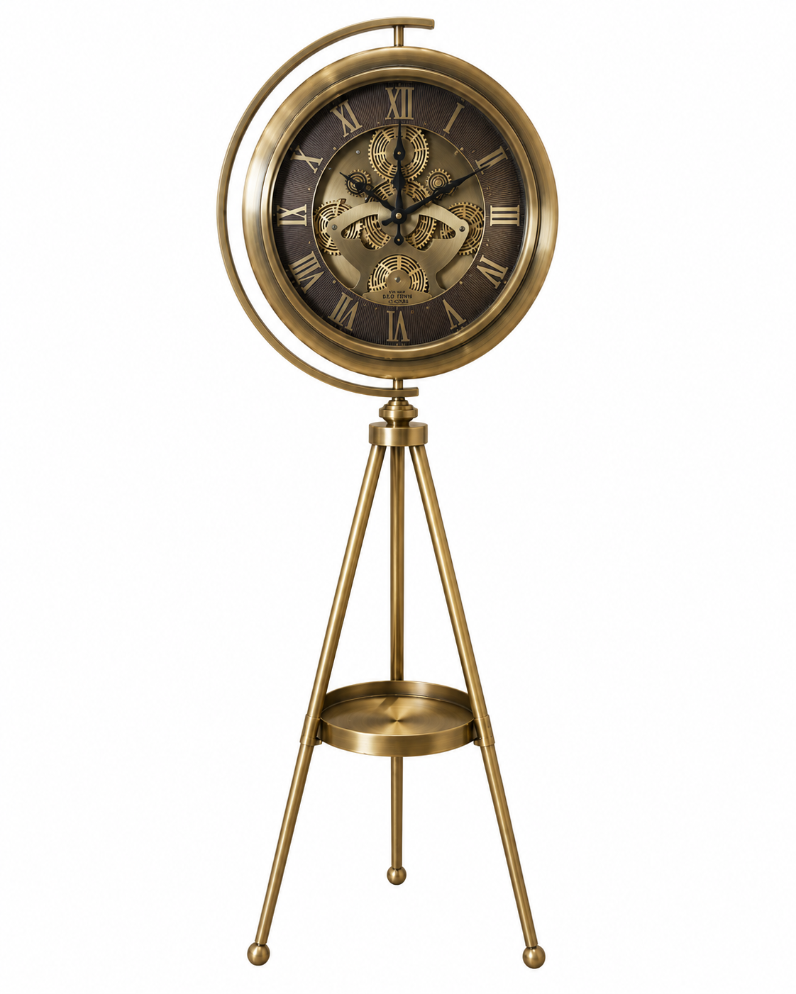 Lunar Timekeeper Luxury Designer Silent Movement Standing Clock With Moving Gear Mechanism (Steel Body)