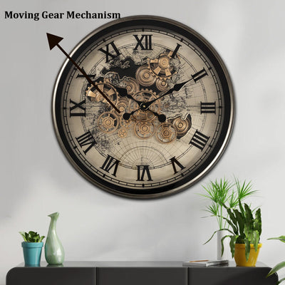 Phantom Dial Luxury Designer Wall Clock For Living Room With Moving Gear Mechanism Buy Wall Clock Online - Medium (Black) (Steel Body)