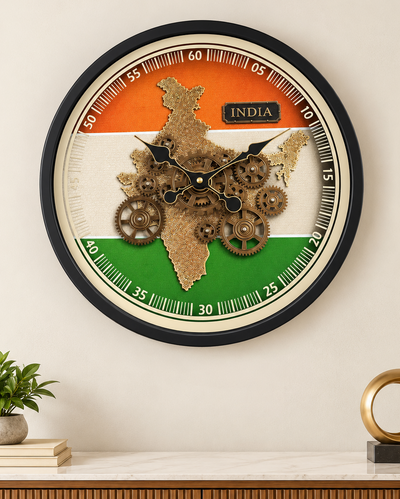 India In Motion Gear Movement Wall Clock For Living Room With Moving Gear Mechanism By Dekor Company - Big (Steel Body)