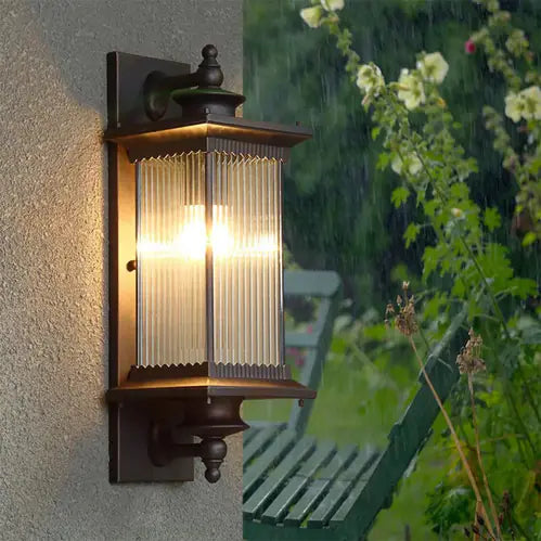 Bliss & Birch Vintage Outdoor Lantern Wall Light – Waterproof Exterior Sconce (Black / Coffee)