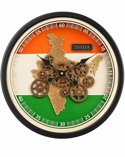 India In Motion Gear Movement Wall Clock For Living Room With Moving Gear Mechanism By Dekor Company - Big (Steel Body)
