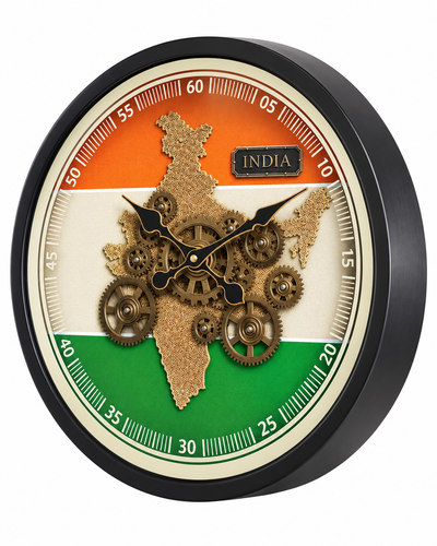 India In Motion Gear Movement Wall Clock For Living Room With Moving Gear Mechanism By Dekor Company - Big (Steel Body)
