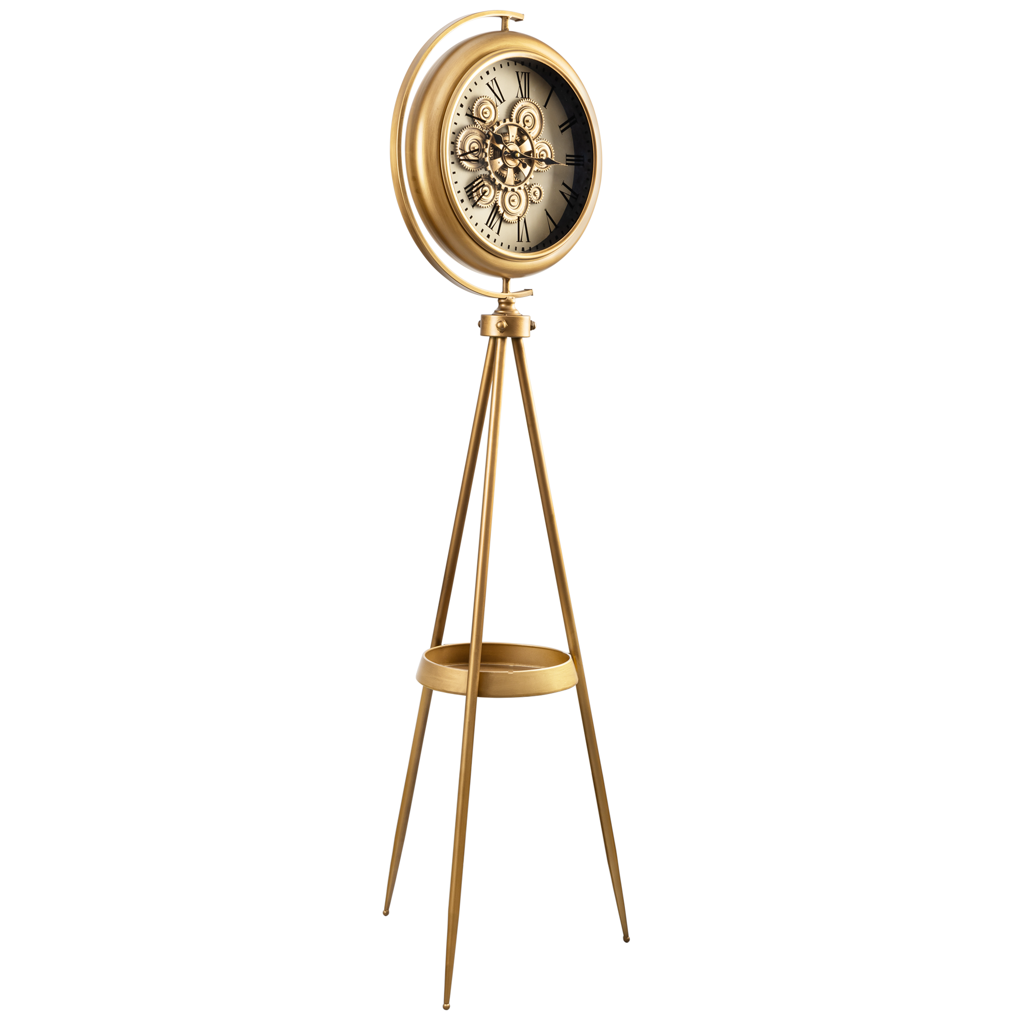 Golden Meridian Tripod Base Luxury Designer Standing Clock With Moving Gear Mechanism Buy Floor Clock Online (Steel Body)