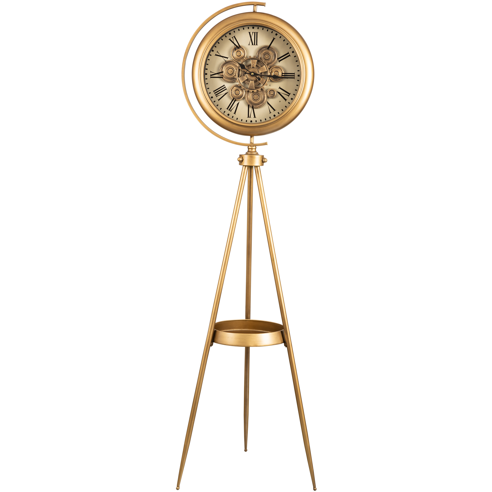 Golden Meridian Tripod Base Luxury Designer Standing Clock With Moving Gear Mechanism Buy Floor Clock Online (Steel Body)