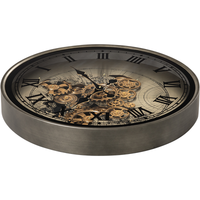 Phantom Dial Luxury Designer Wall Clock For Living Room With Moving Gear Mechanism Buy Wall Clock Online - Medium (Black) (Steel Body)