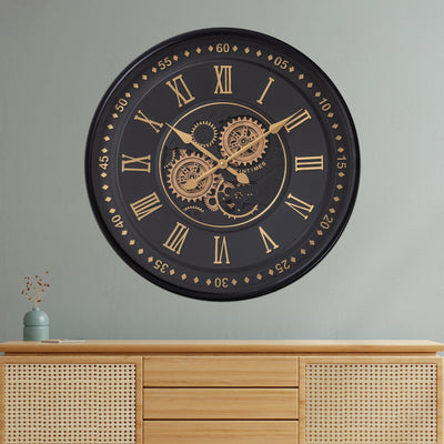 Midnight Dial Luxury Designer Wall clocks for the Home With Moving Gear Mechanism (Steel Body)