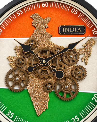 India In Motion Gear Movement Wall Clock For Living Room With Moving Gear Mechanism By Dekor Company - Medium (Steel Body)