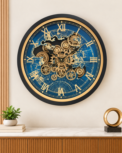 Worldline Timepiece Luxury Designer Silent Movement Wall Clock For Living Room With Moving Gear Mechanism Buy Wall Clock Online - Medium (Blue) (Radial Brushing Metallic Sheen)