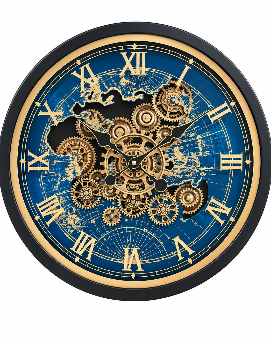 Worldline Timepiece Luxury Designer Silent Movement Wall Clock For Living Room With Moving Gear Mechanism Buy Wall Clock Online - Medium (Blue) (Radial Brushing Metallic Sheen)