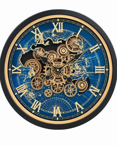 Worldline Timepiece Luxury Designer Silent Movement Wall Clock For Living Room With Moving Gear Mechanism Buy Wall Clock Online - Medium (Blue) (Radial Brushing Metallic Sheen)