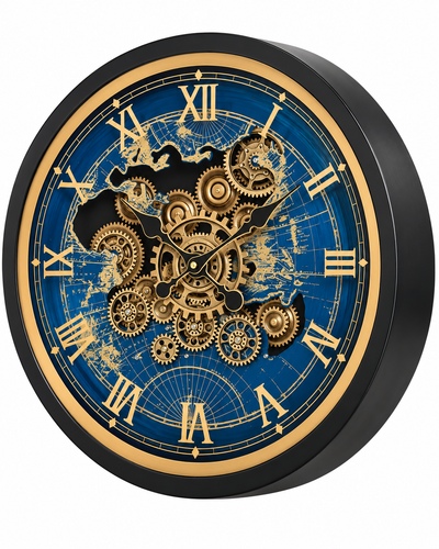 Worldline Timepiece Luxury Designer Silent Movement Wall Clock For Living Room With Moving Gear Mechanism Buy Wall Clock Online - Big (Blue) (Radial Brushing Metallic Sheen)