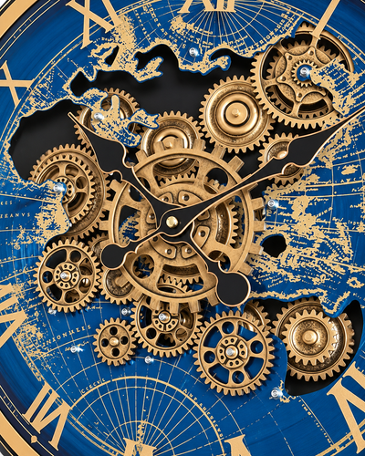 Worldline Timepiece Luxury Designer Silent Movement Wall Clock For Living Room With Moving Gear Mechanism Buy Wall Clock Online - Medium (Blue) (Radial Brushing Metallic Sheen)