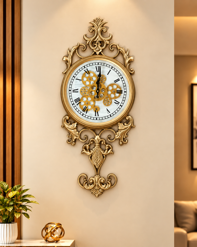 Majestic Era Luxury Designer Silent Movement Wall Clock With Moving Gear Mechanism (N)