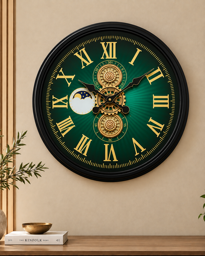 Grand Observatory Luxury Designer Silent Movement Wall Clocks for the Home With Moving Gear Mechanism Buy Wall Clock Online - Green (Steel Body)