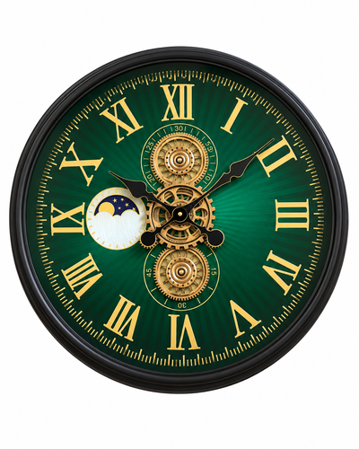 Grand Observatory Luxury Designer Silent Movement Wall Clocks for the Home With Moving Gear Mechanism Buy Wall Clock Online - Green (Steel Body)