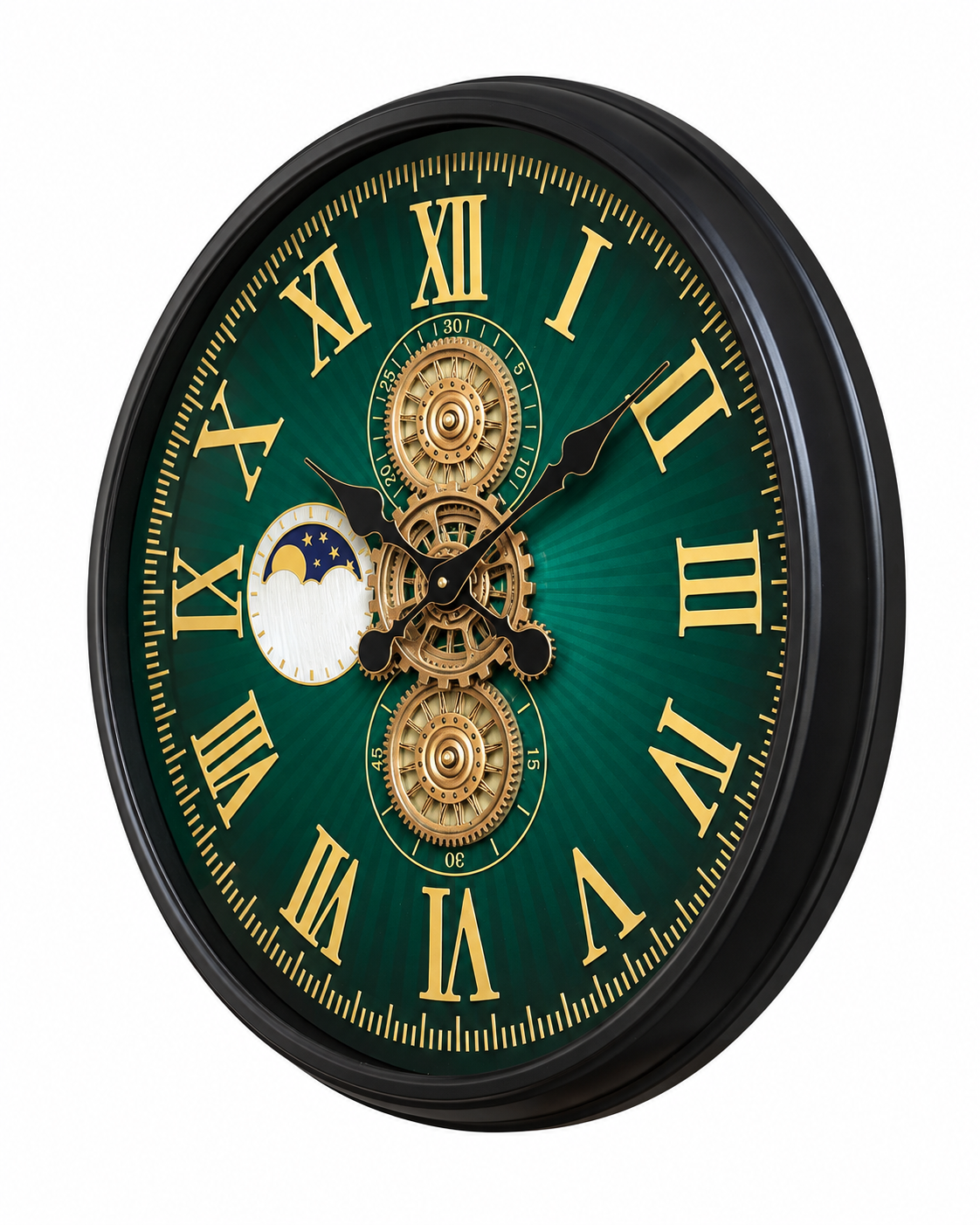 Grand Observatory Luxury Designer Silent Movement Wall Clocks for the Home With Moving Gear Mechanism Buy Wall Clock Online - Green (Steel Body)