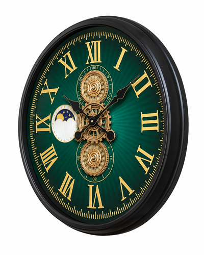 Grand Observatory Luxury Designer Silent Movement Wall Clocks for the Home With Moving Gear Mechanism Buy Wall Clock Online - Green (Steel Body)