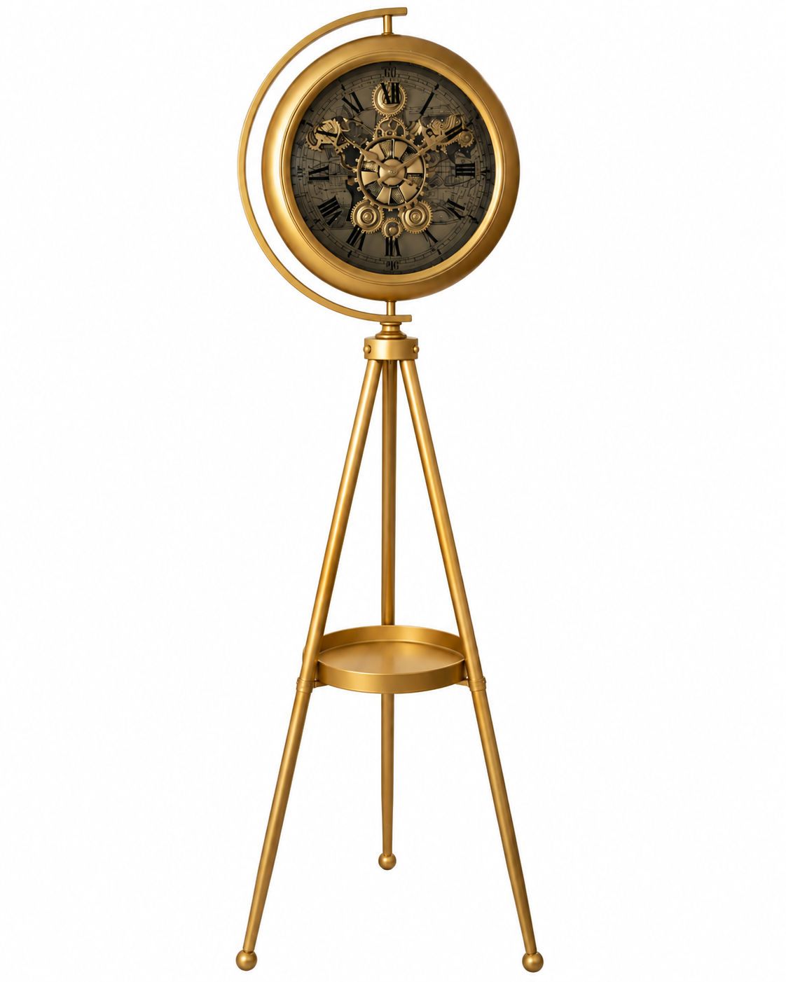 Signature Hour Luxury Designer Silent Movement Standing Clock With Moving Gear Mechanism (Steel Body)