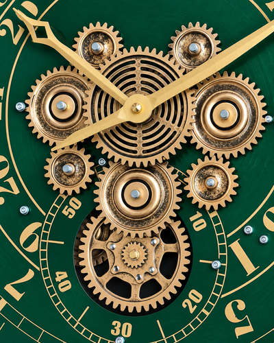 Mystic Motion Luxury Designer Silent Movement Wall Clock For Living Room With Moving Gear Mechanism- Medium (Green) (Steel Body)