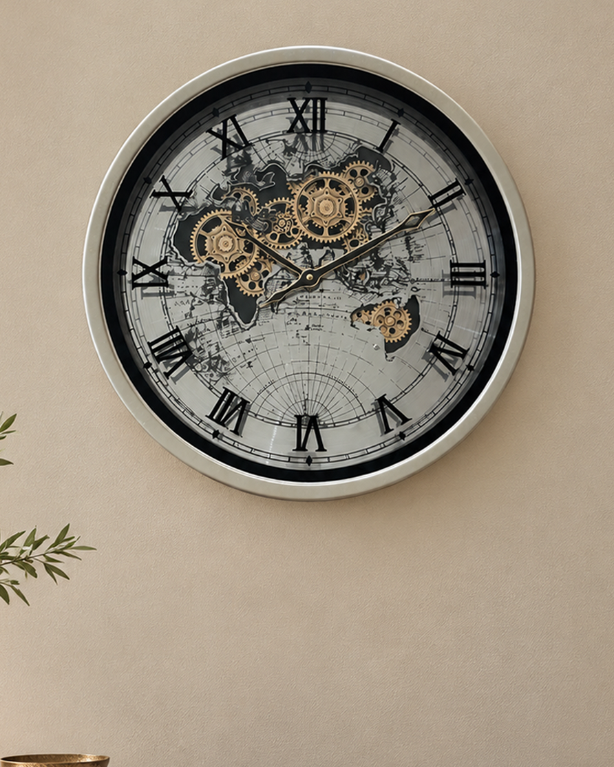 Time Traveller Wall Clock Luxury Designer Silent Movement Wall Clocks for the Home With Moving Gear Mechanism Buy Wall Clock Online (Steel Body) - Medium
