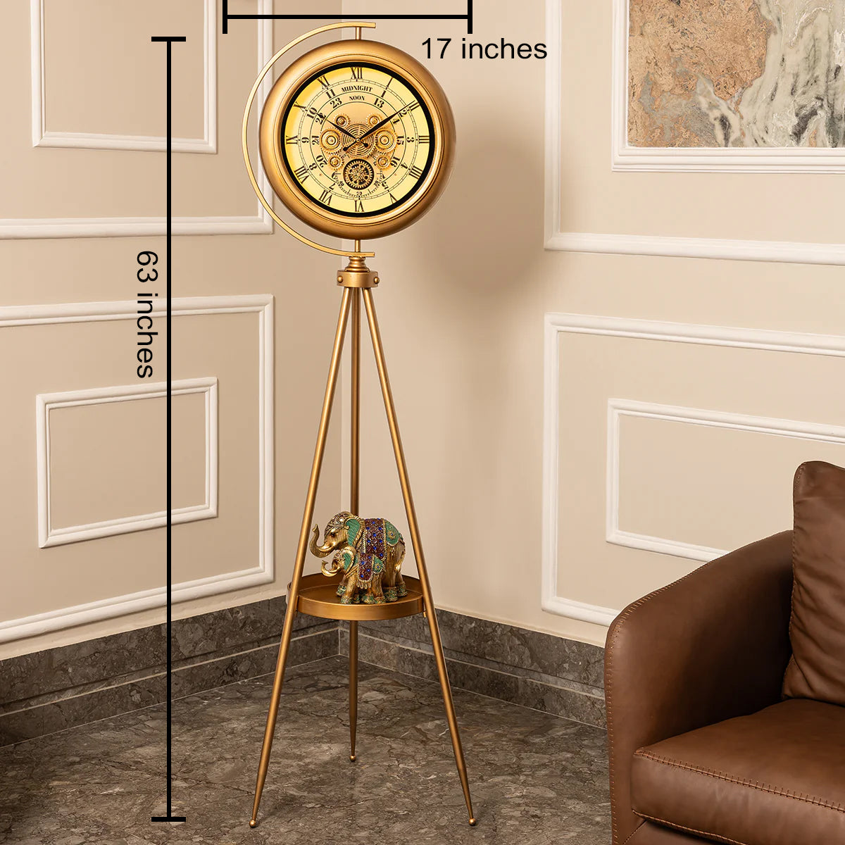 Mystic Motion Tripod Base Luxury Designer Silent Movement Floor Clock With Moving Gear Mechanism Buy Floor Clock Online (With Light and Remote) (Steel Body) - White