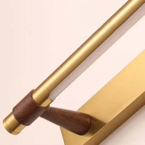 Gold Linear LED Wall Light with Wood-Tone Accents