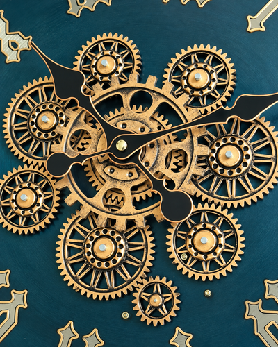 Vintage Chronos Luxury Designer Silent Movement Wall Clock With Moving Gear Mechanism (Steel Body)