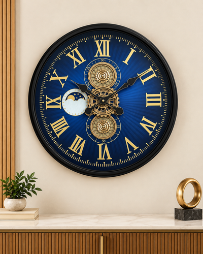 Grand Observatory Luxury Designer Silent Movement Wall Clocks for the Home With Moving Gear Mechanism Buy Wall Clock Online - Blue (Steel Body)