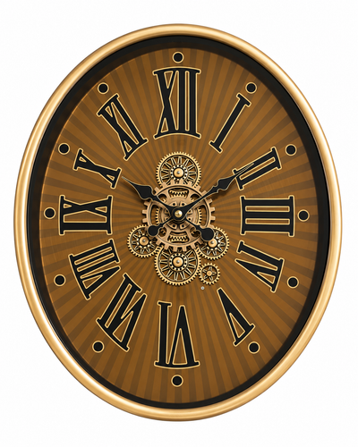 Classic Hour Luxury Designer Silent Movement Wall Clock With Moving Gear Mechanism (Steel Body)