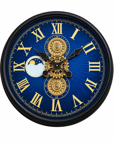 Grand Observatory Luxury Designer Silent Movement Wall Clocks for the Home With Moving Gear Mechanism Buy Wall Clock Online - Blue (Steel Body)