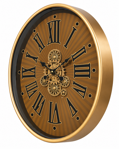 Classic Hour Luxury Designer Silent Movement Wall Clock With Moving Gear Mechanism (Steel Body)