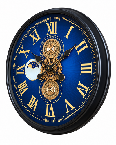 Grand Observatory Luxury Designer Silent Movement Wall Clocks for the Home With Moving Gear Mechanism Buy Wall Clock Online - Blue (Steel Body)