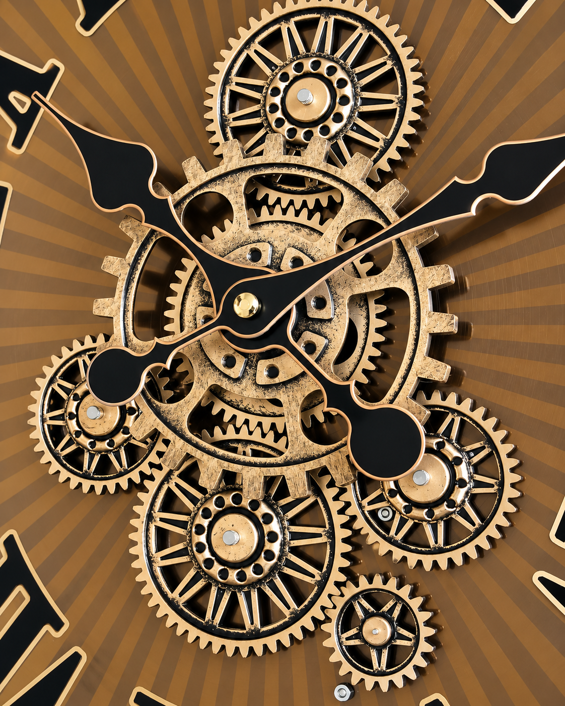 Classic Hour Luxury Designer Silent Movement Wall Clock With Moving Gear Mechanism (Steel Body)