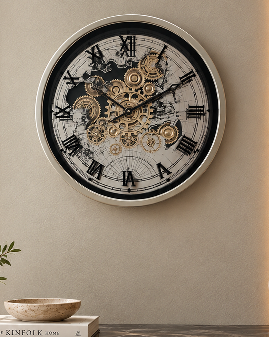 Time Traveller Wall Clock Luxury Designer Silent Movement Wall Clocks for the Home With Moving Gear Mechanism Buy Wall Clock Online (Steel Body) - Big