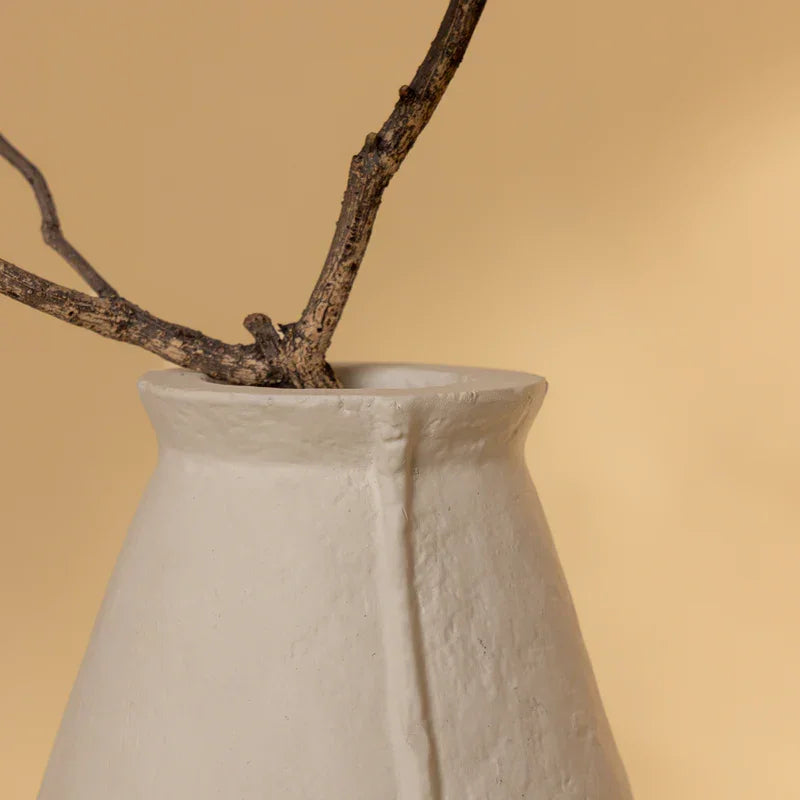 Decorative Off-White Paper Mache Vase | Modern Handmade Flower Pot for Home & Table Styling