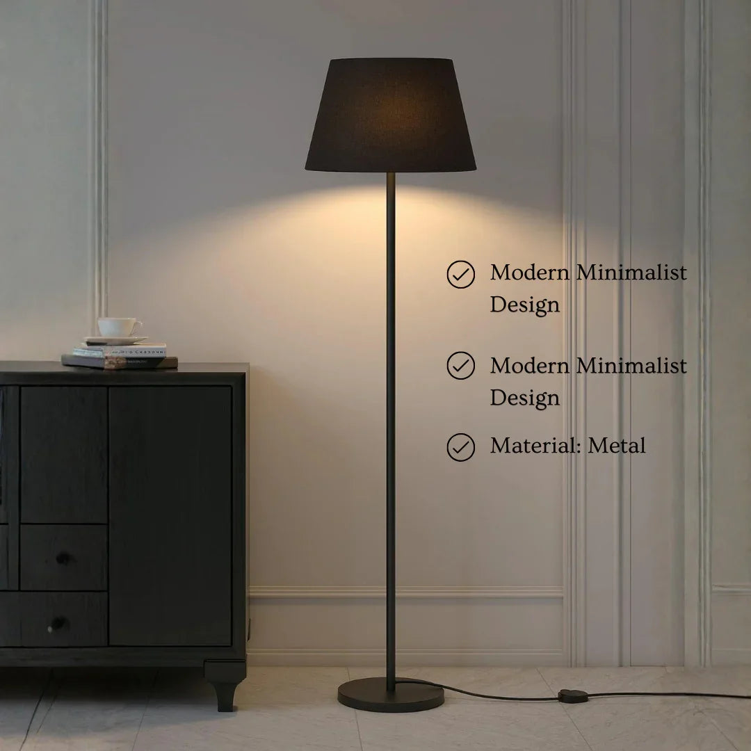 Modern & Sleek Standing Lamp With Black Lampshade | Floor Lamp
