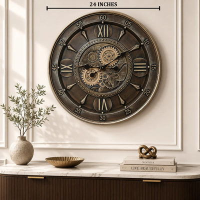 Cedar Hour Luxury Designer Silent Movement Wall Clocks for the Home With Moving Gear Mechanism Buy Wall Clock Online (Steel Body)
