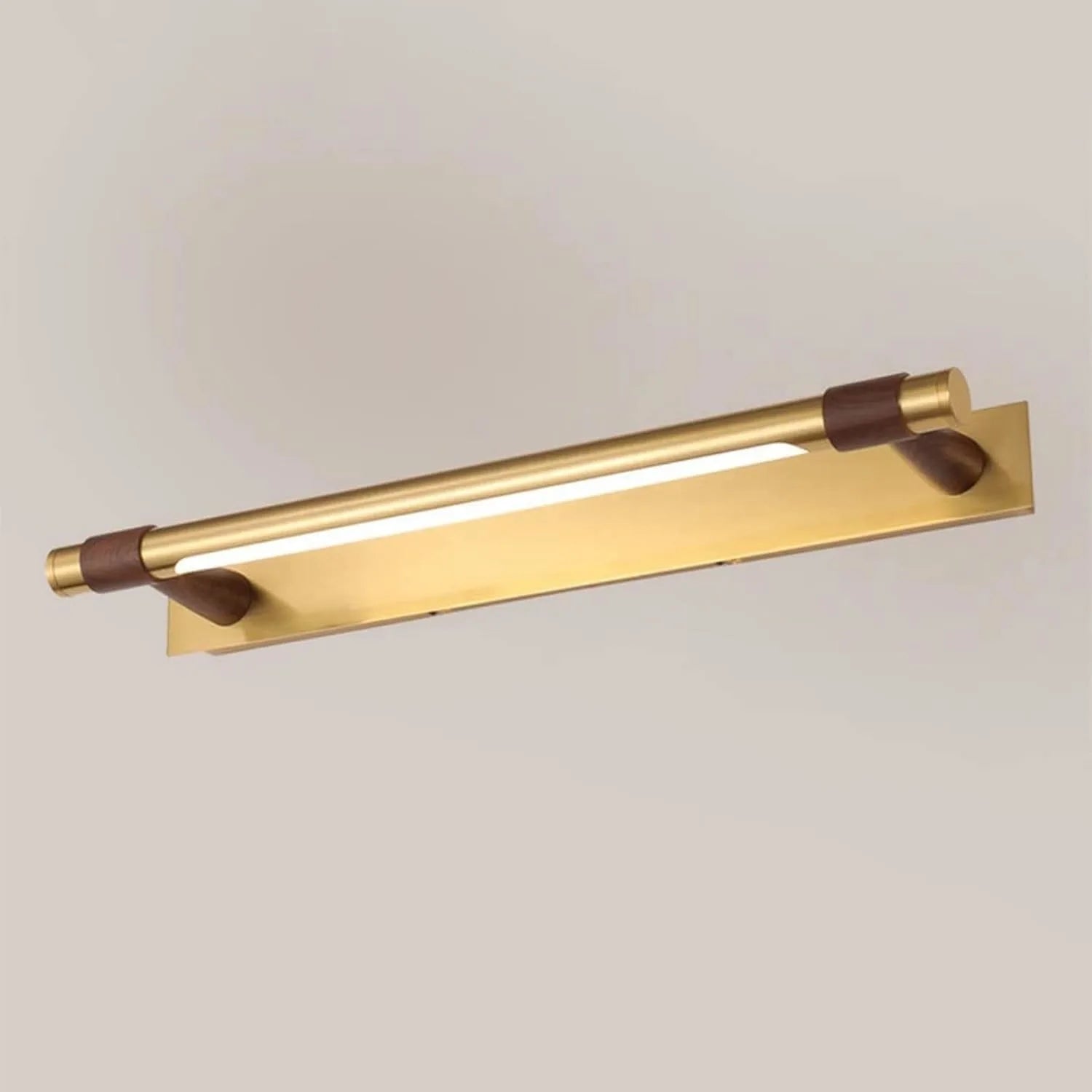 Gold Linear LED Wall Light with Wood-Tone Accents
