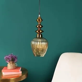 Vintage Lumina Amber Glass Pendant (Set of 2)