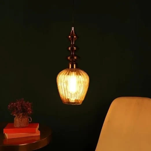 Vintage Lumina Amber Glass Pendant (Set of 2)