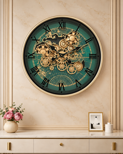 Worldline Timepiece Luxury Designer Silent Movement Wall Clock For Living Room With Moving Gear Mechanism Buy Wall Clock Online - Big (Green) (Steel Body)