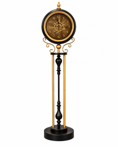 Majestic Time Luxury Designer Silent Movement Standing Clock With Moving Gear Mechanism (Steel Body)