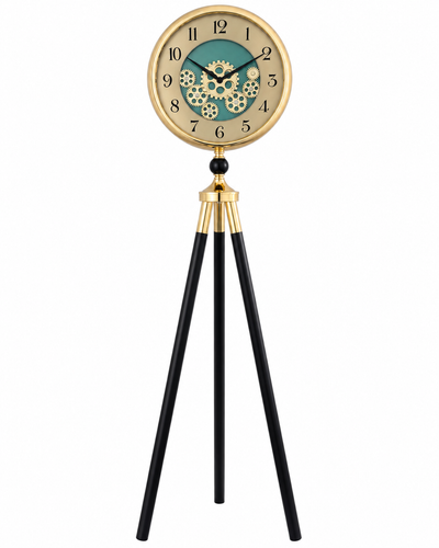 Orion Timekeeper Tripod Base Luxury Designer Silent Movement Standing Clock With Moving Gear Mechanism